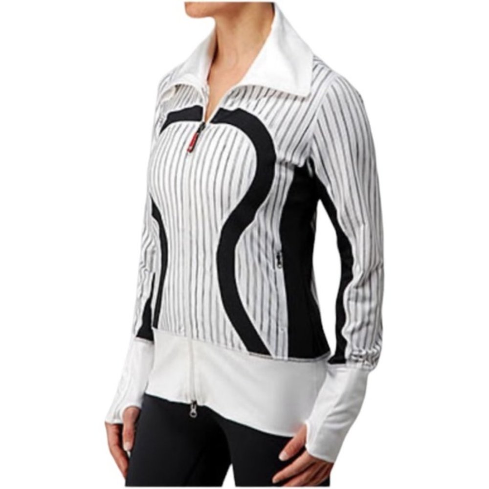Lululemon She Bop Stride Black White Striped Zip Up Jacket Women's Size 8